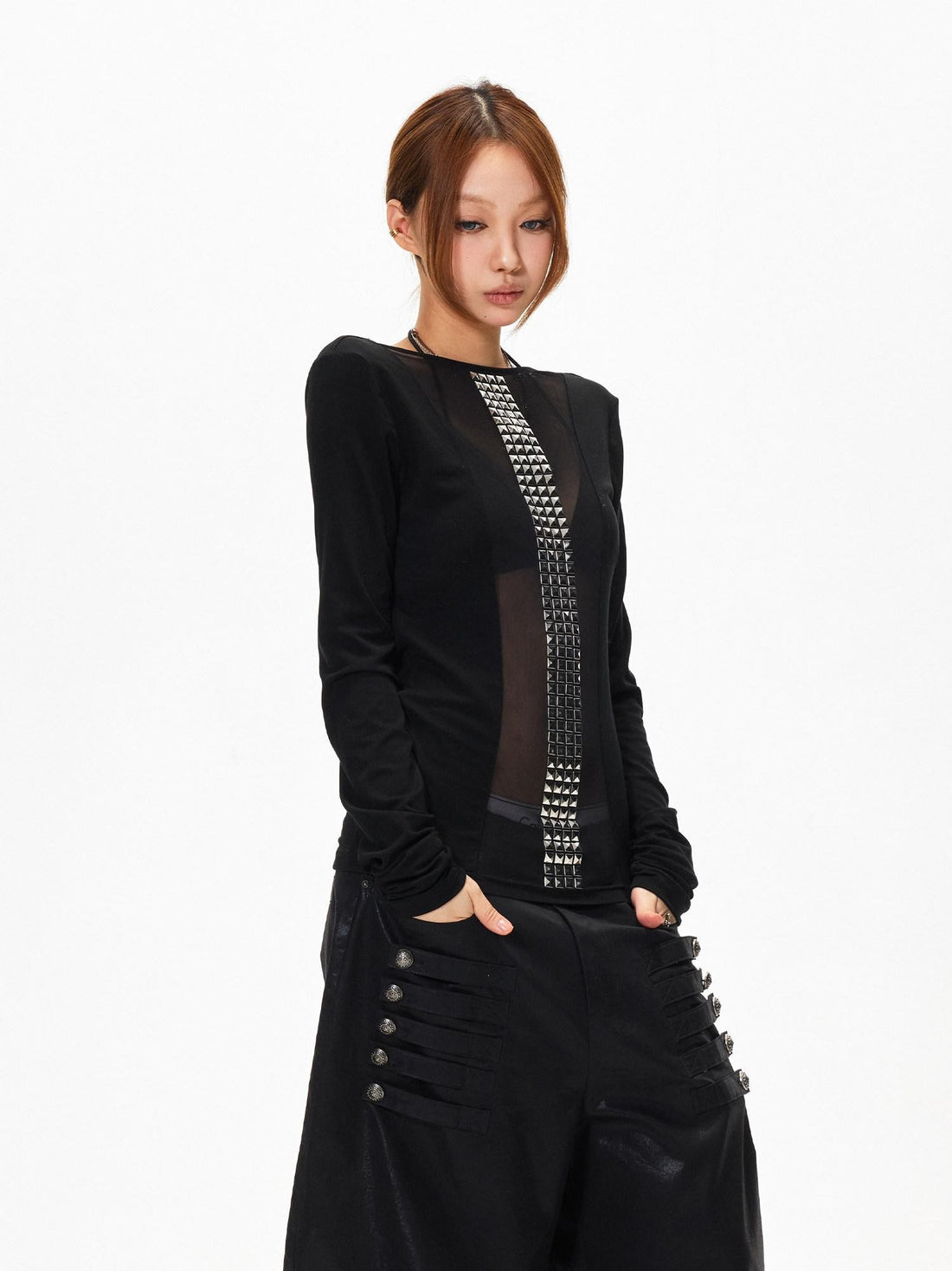 3MODE Dark Goth Rhinestone Mesh Panel Women&