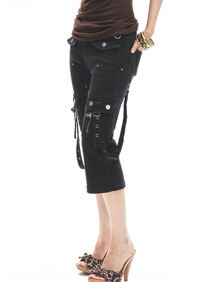 3MODE Dark Gray Multi Pocket Cargo Low Rise Slim Women&