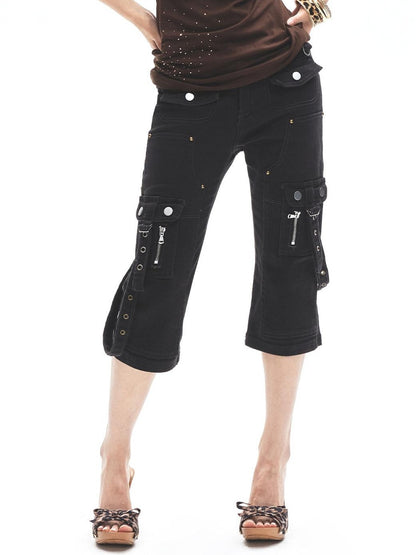 3MODE Dark Gray Multi Pocket Cargo Low Rise Slim Women&