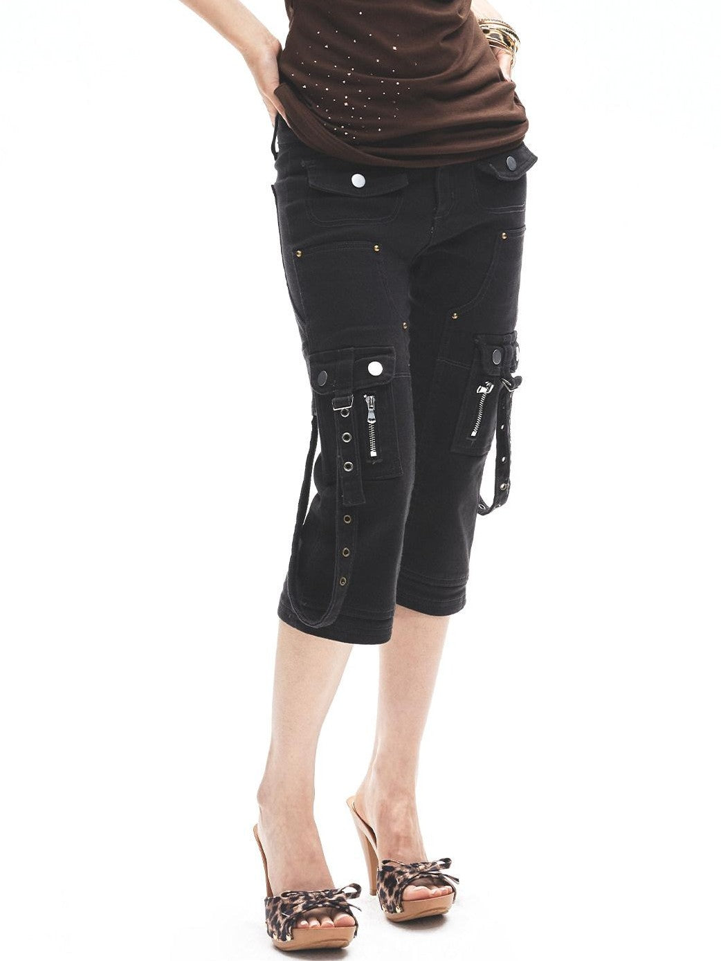 3MODE Dark Gray Multi Pocket Cargo Low Rise Slim Women&