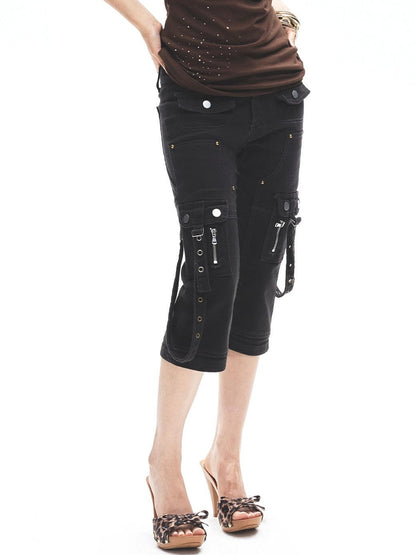 3MODE Dark Gray Multi Pocket Cargo Low Rise Slim Women&