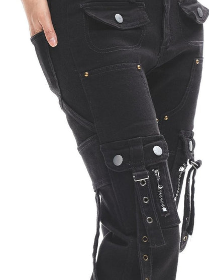 3MODE Dark Gray Multi Pocket Cargo Low Rise Slim Women&