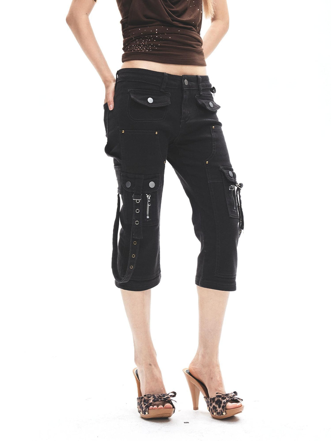3MODE Dark Gray Multi Pocket Cargo Low Rise Slim Women&