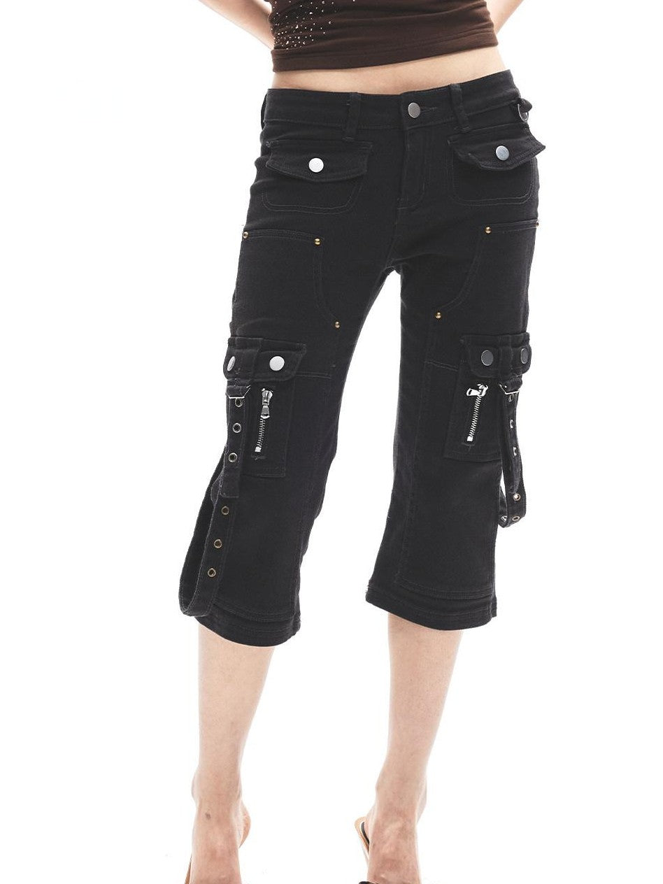 3MODE Dark Gray Multi Pocket Cargo Low Rise Slim Women&