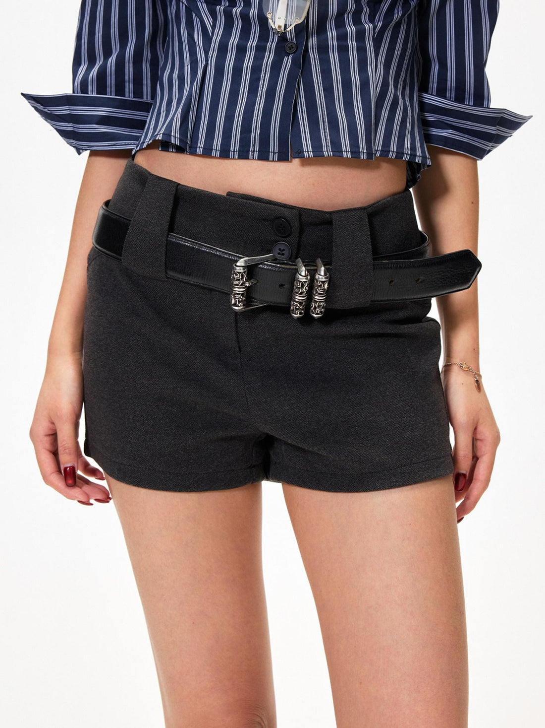 3MODE Dark Gray Solid Wool Look High Waist Straight Women&