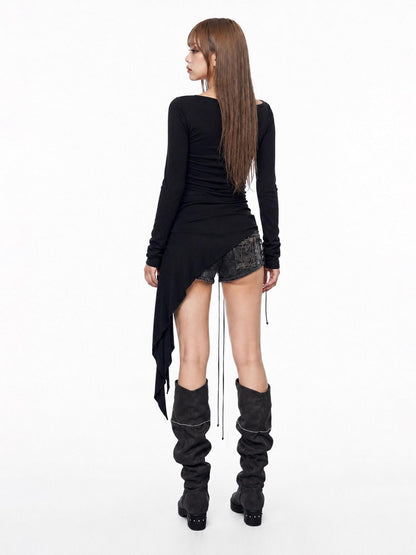 3MODE Dark Punk V-neck Tie Waist Ruched Women&