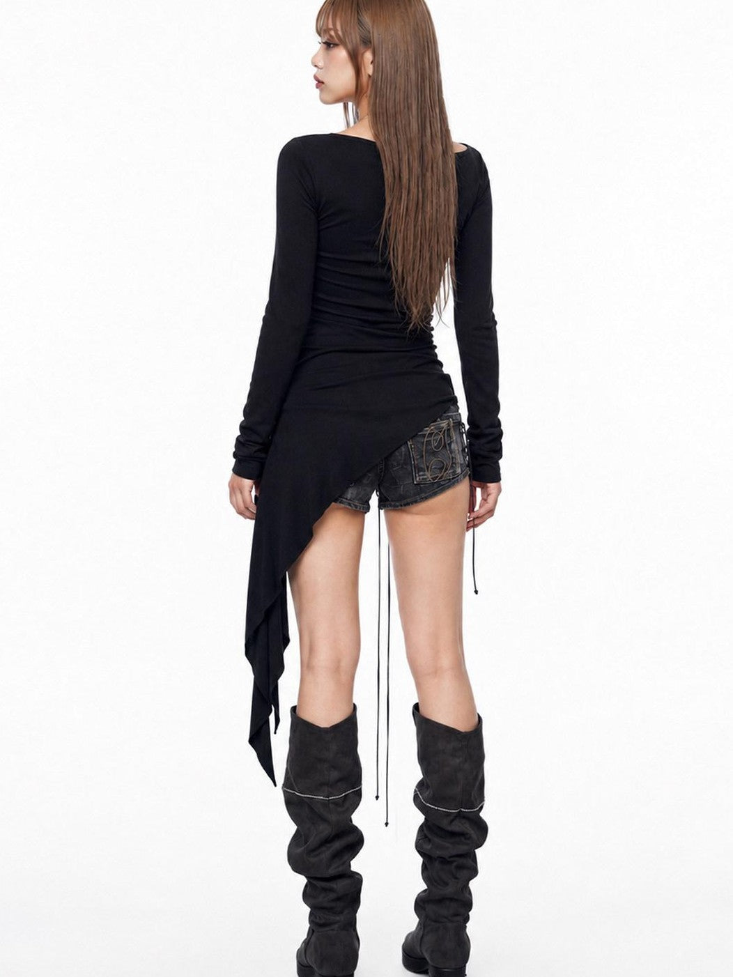 3MODE Dark Punk V-neck Tie Waist Ruched Women&