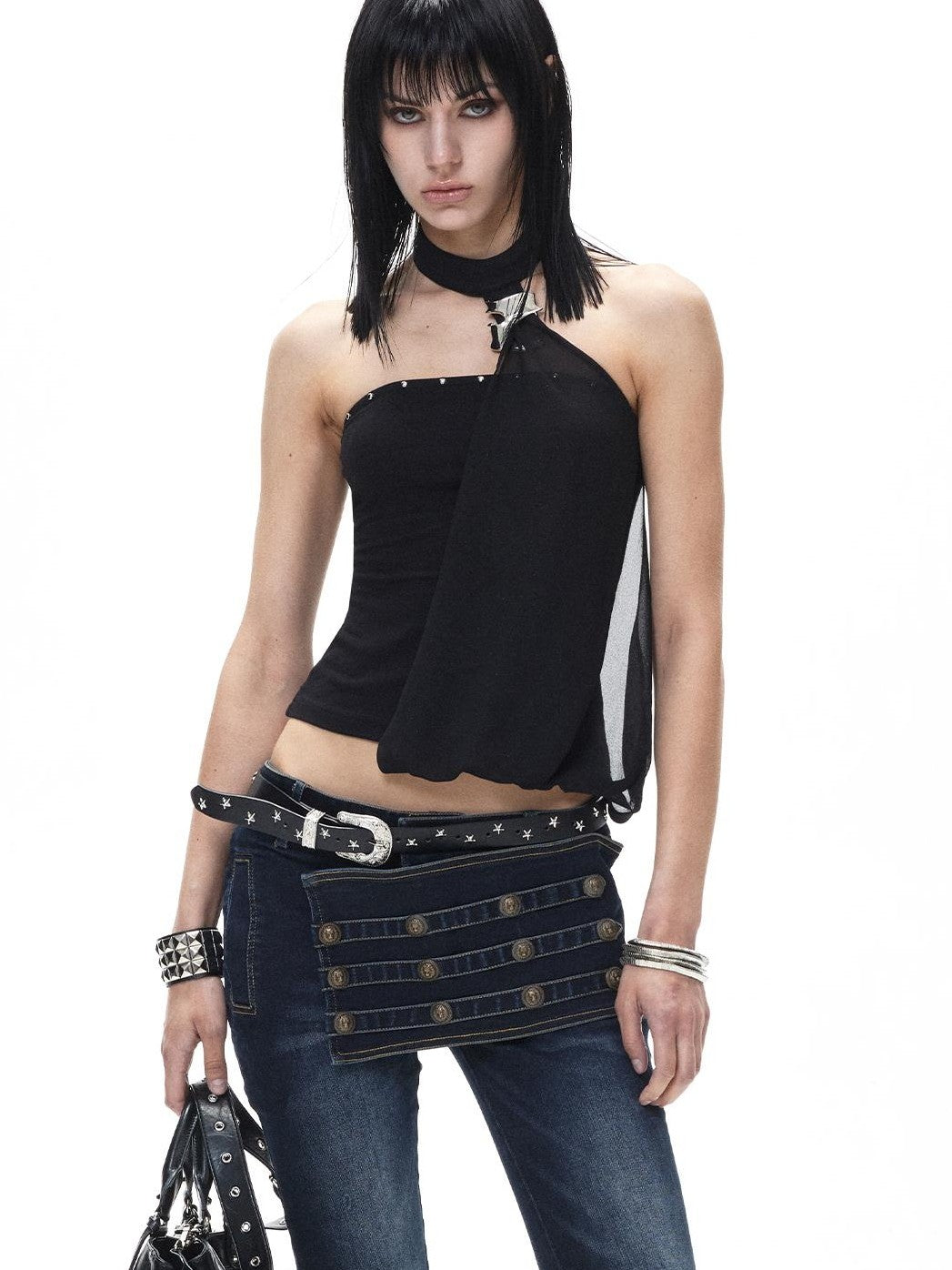 3MODE Dark Sweet Studded Sequined Backless Cropped Bandeau Women&