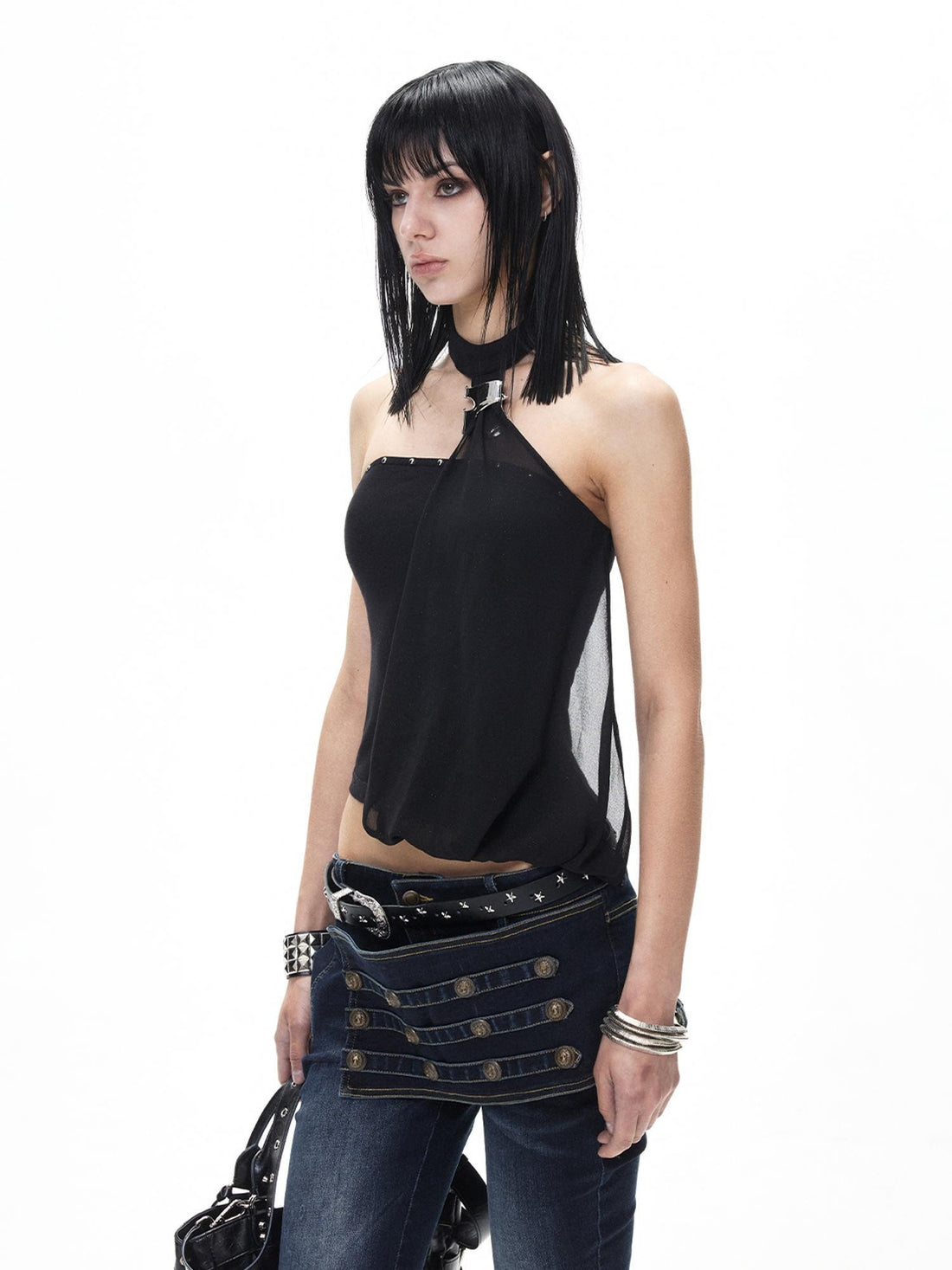3MODE Dark Sweet Studded Sequined Backless Cropped Bandeau Women&