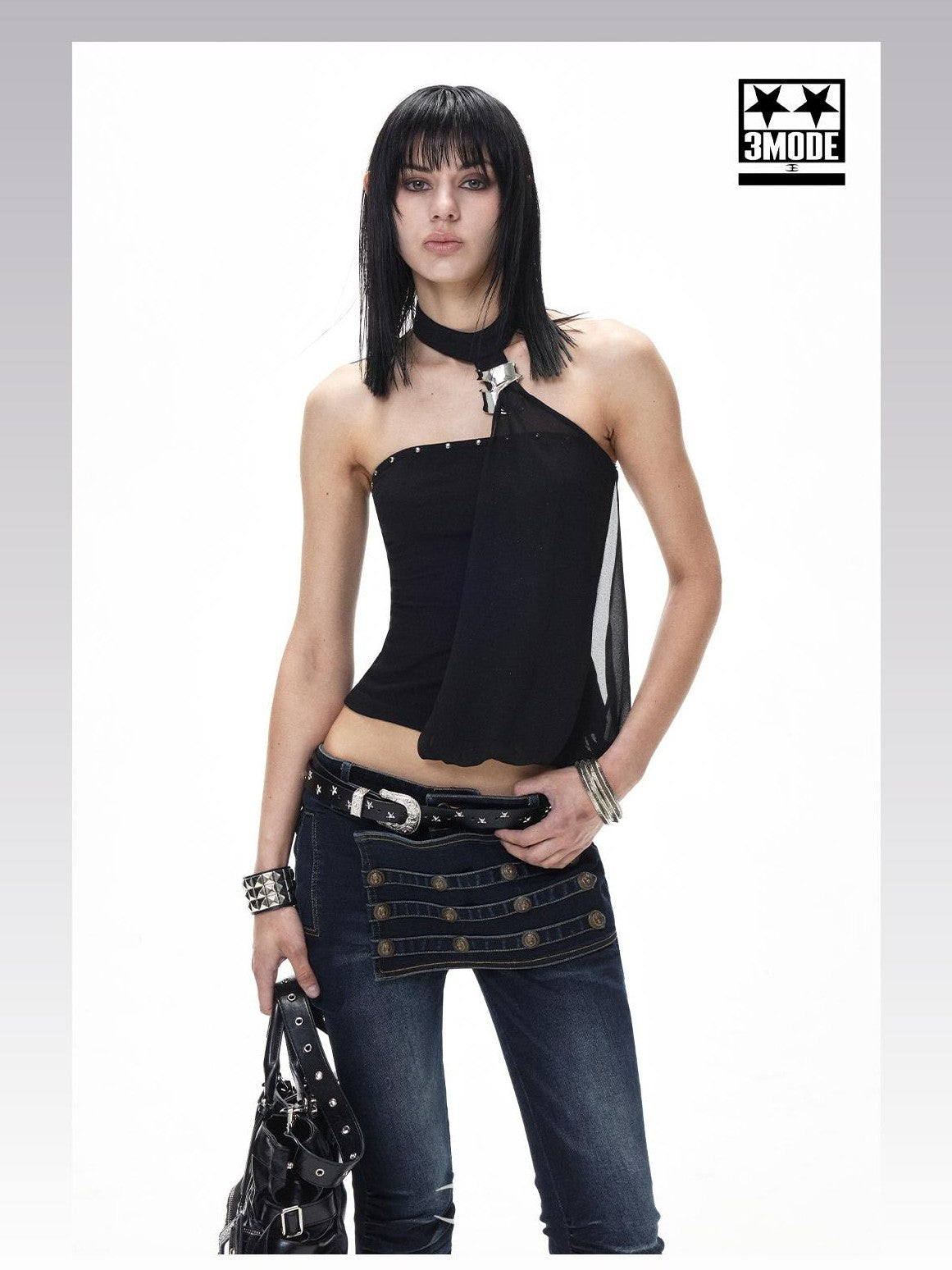 3MODE Dark Sweet Studded Sequined Backless Cropped Bandeau Women&