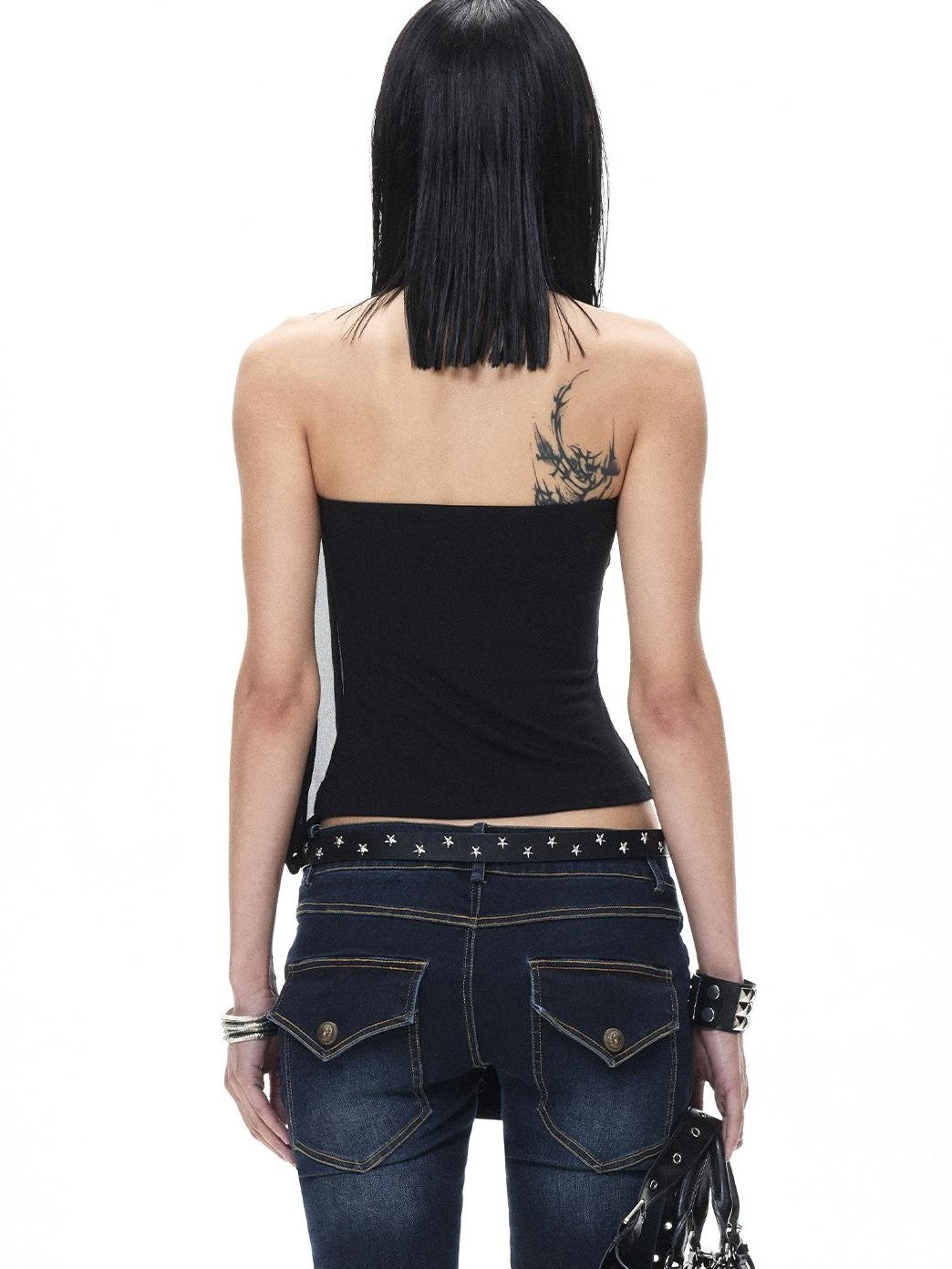 3MODE Dark Sweet Studded Sequined Backless Cropped Bandeau Women&