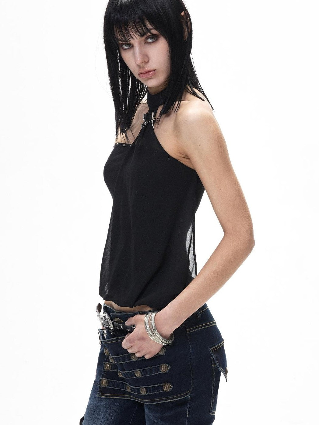 3MODE Dark Sweet Studded Sequined Backless Cropped Bandeau Women&