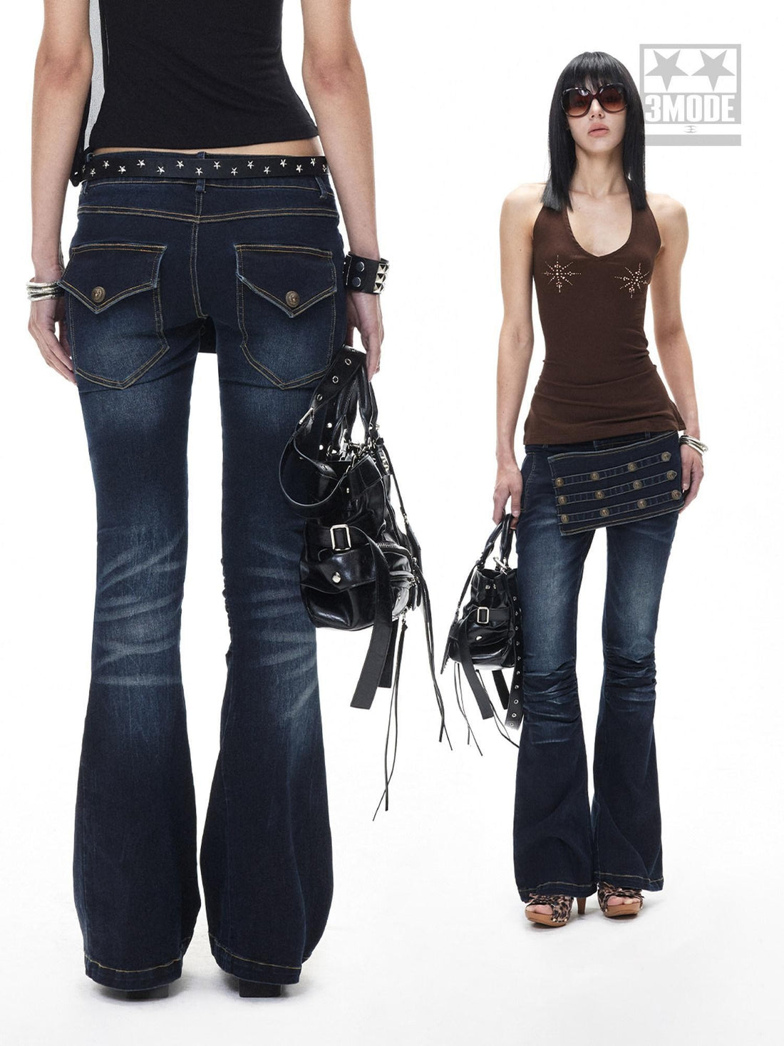 3MODE Deep Blue Vintage Court Studded Low Rise Women&