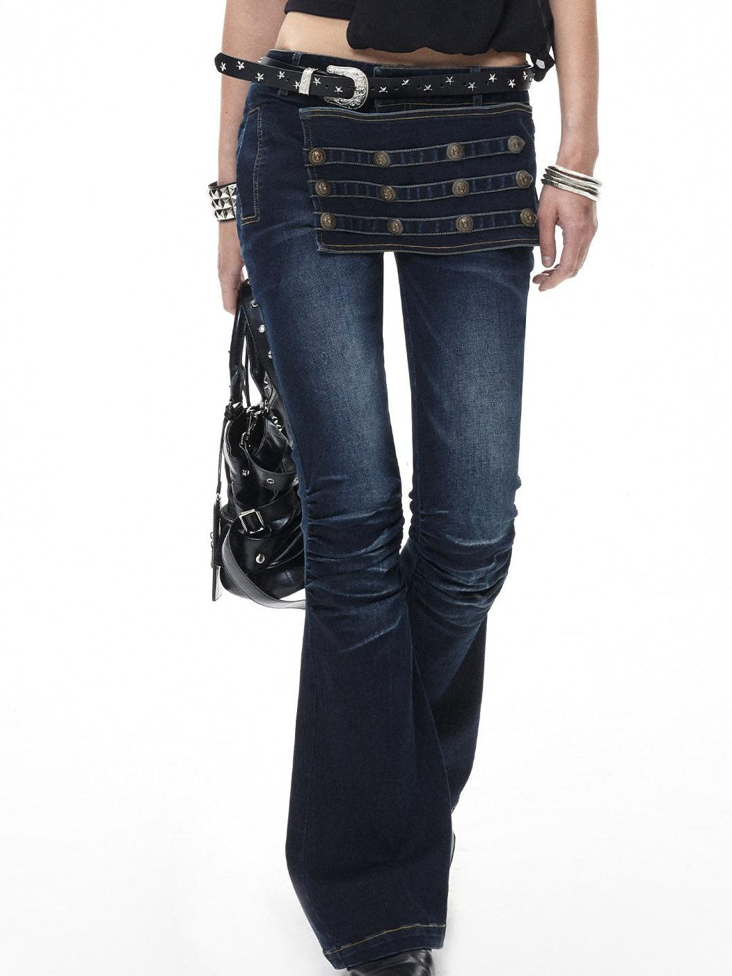 3MODE Deep Blue Vintage Court Studded Low Rise Women&