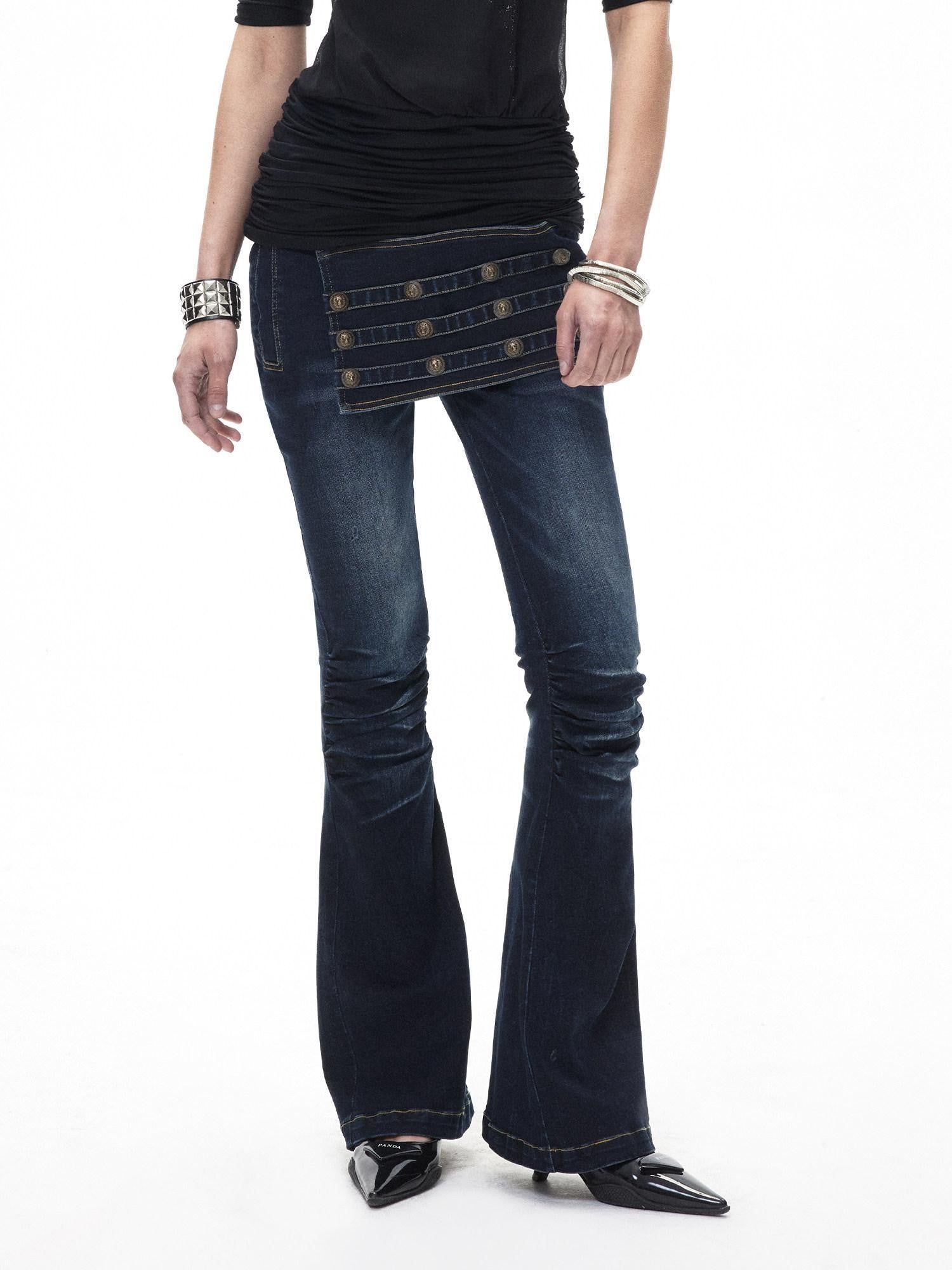 3MODE Deep Blue Vintage Court Studded Low Rise Women&