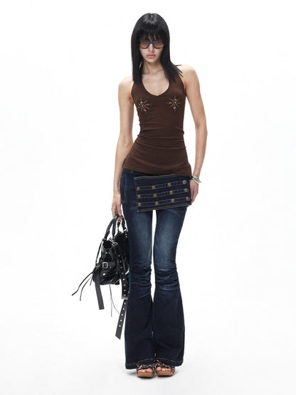 3MODE Deep Blue Vintage Court Studded Low Rise Women&