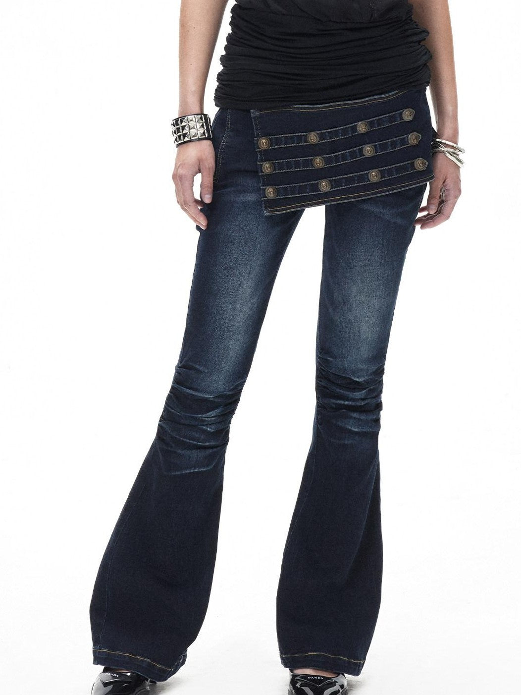 3MODE Deep Blue Vintage Court Studded Low Rise Women&