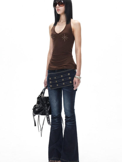 3MODE Deep Blue Vintage Court Studded Low Rise Women&