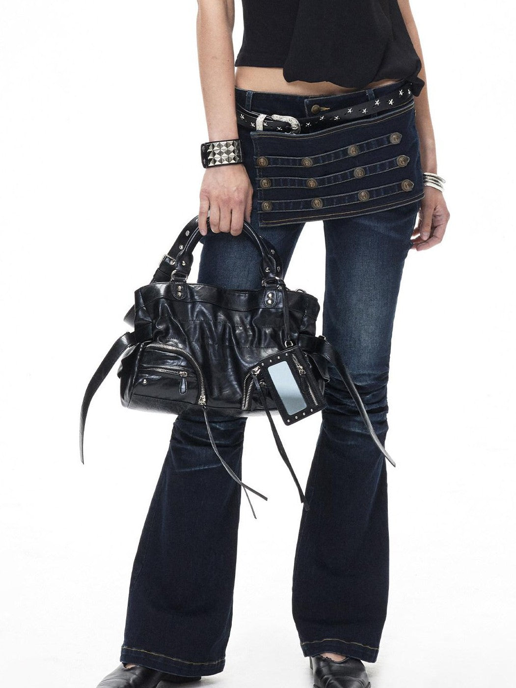 3MODE Deep Blue Vintage Court Studded Low Rise Women&