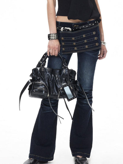 3MODE Deep Blue Vintage Court Studded Low Rise Women&