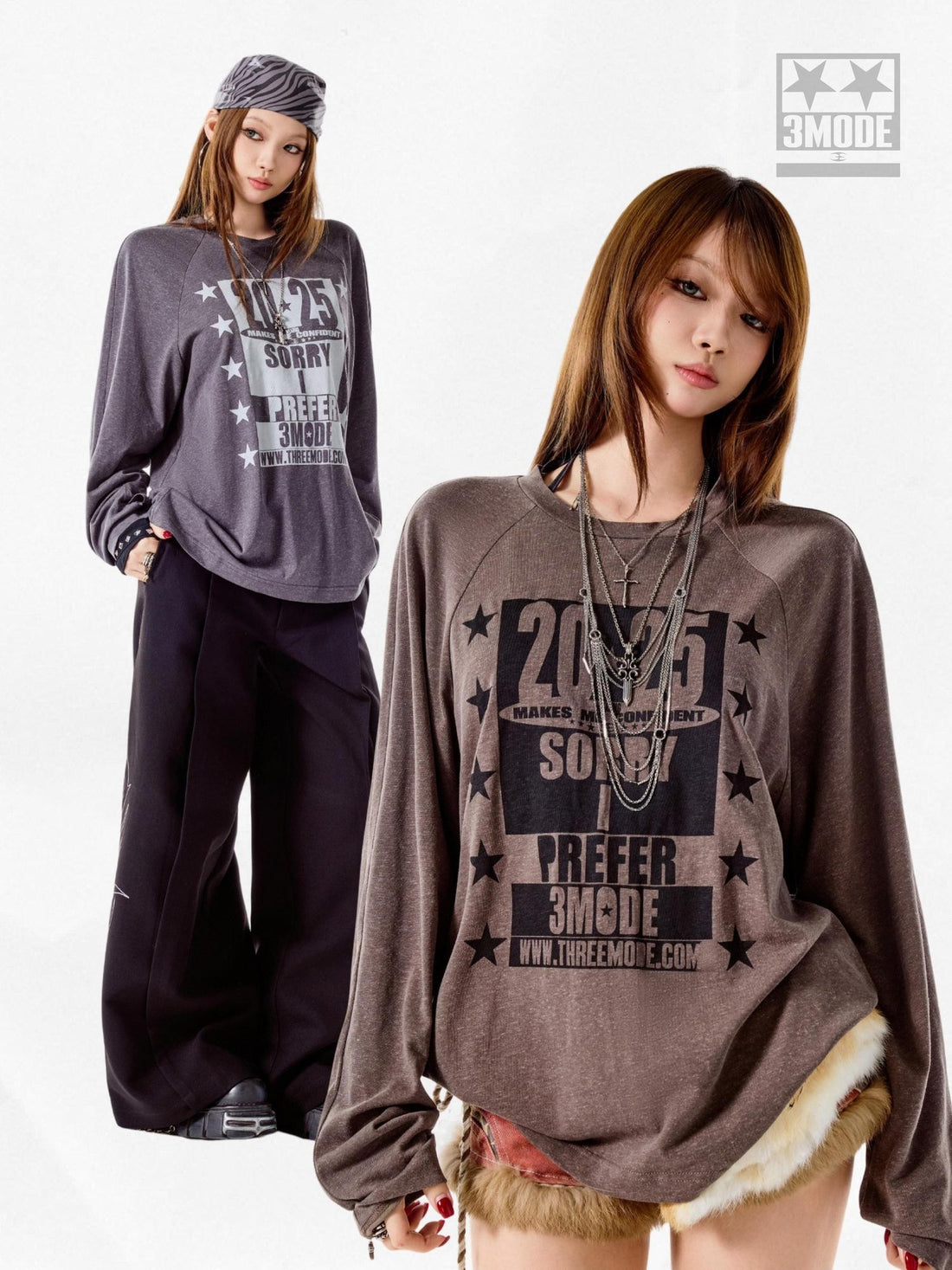 3MODE Deep Coffee Retro Letter Print Loose Fit Women&