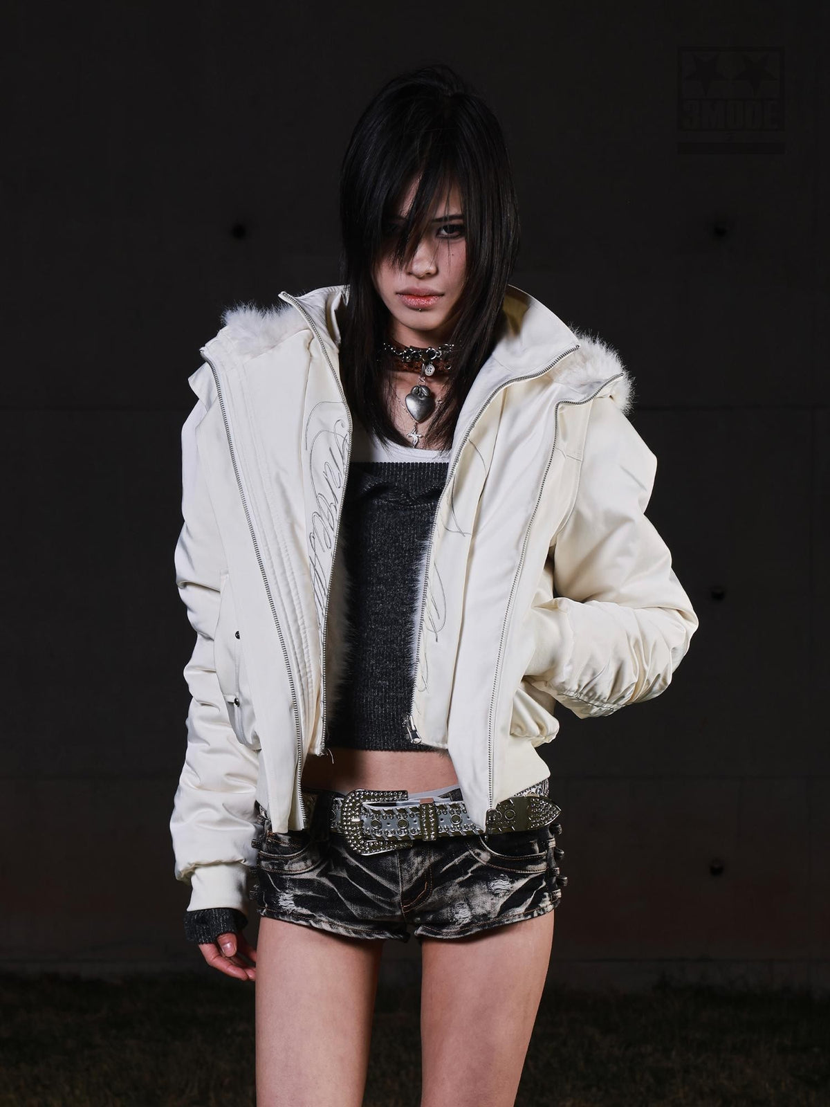 3MODE Detachable Faux Fur Collar Layered Parka Hooded Women&
