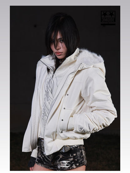 3MODE Detachable Faux Fur Collar Layered Parka Hooded Women&