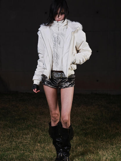 3MODE Detachable Faux Fur Collar Layered Parka Hooded Women&