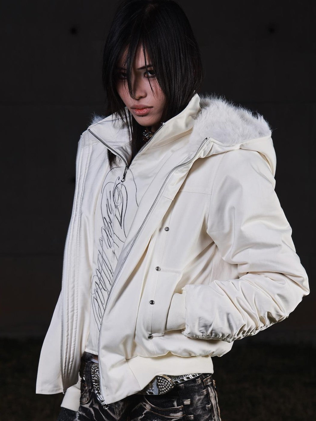 3MODE Detachable Faux Fur Collar Layered Parka Hooded Women&