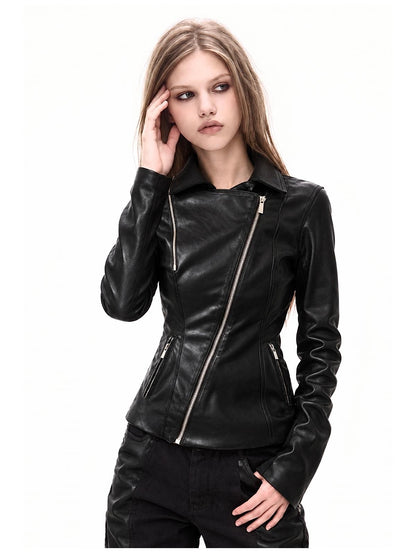 3MODE Detachable Neck Guard Asymmetric Zip Slim Fit Pu Women&
