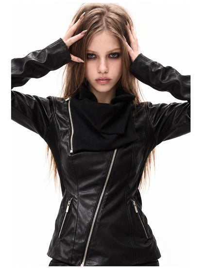 3MODE Detachable Neck Guard Asymmetric Zip Slim Fit Pu Women&