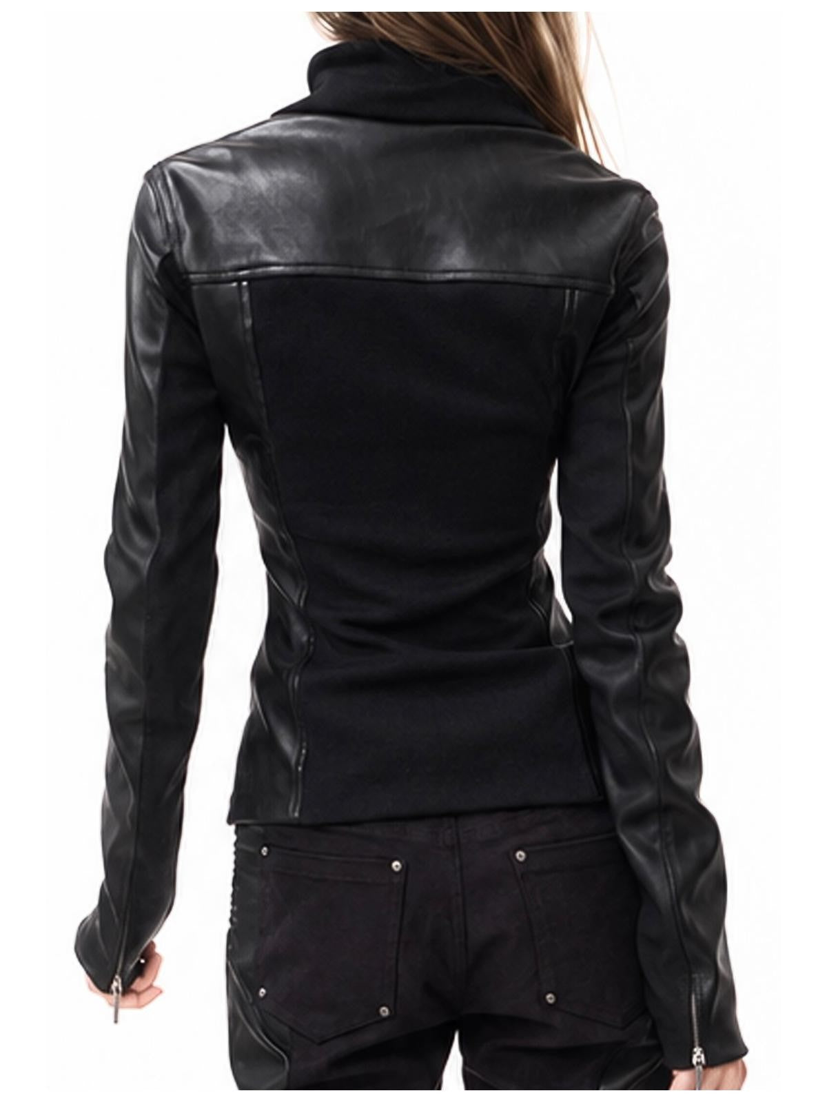 3MODE Detachable Neck Guard Asymmetric Zip Slim Fit Pu Women&
