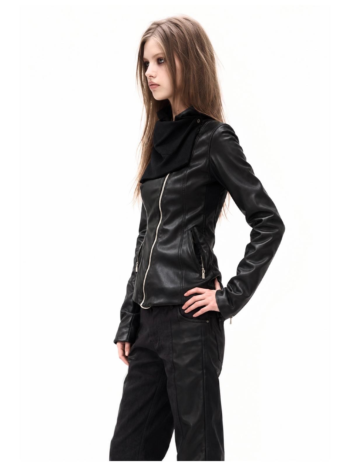 3MODE Detachable Neck Guard Asymmetric Zip Slim Fit Pu Women&
