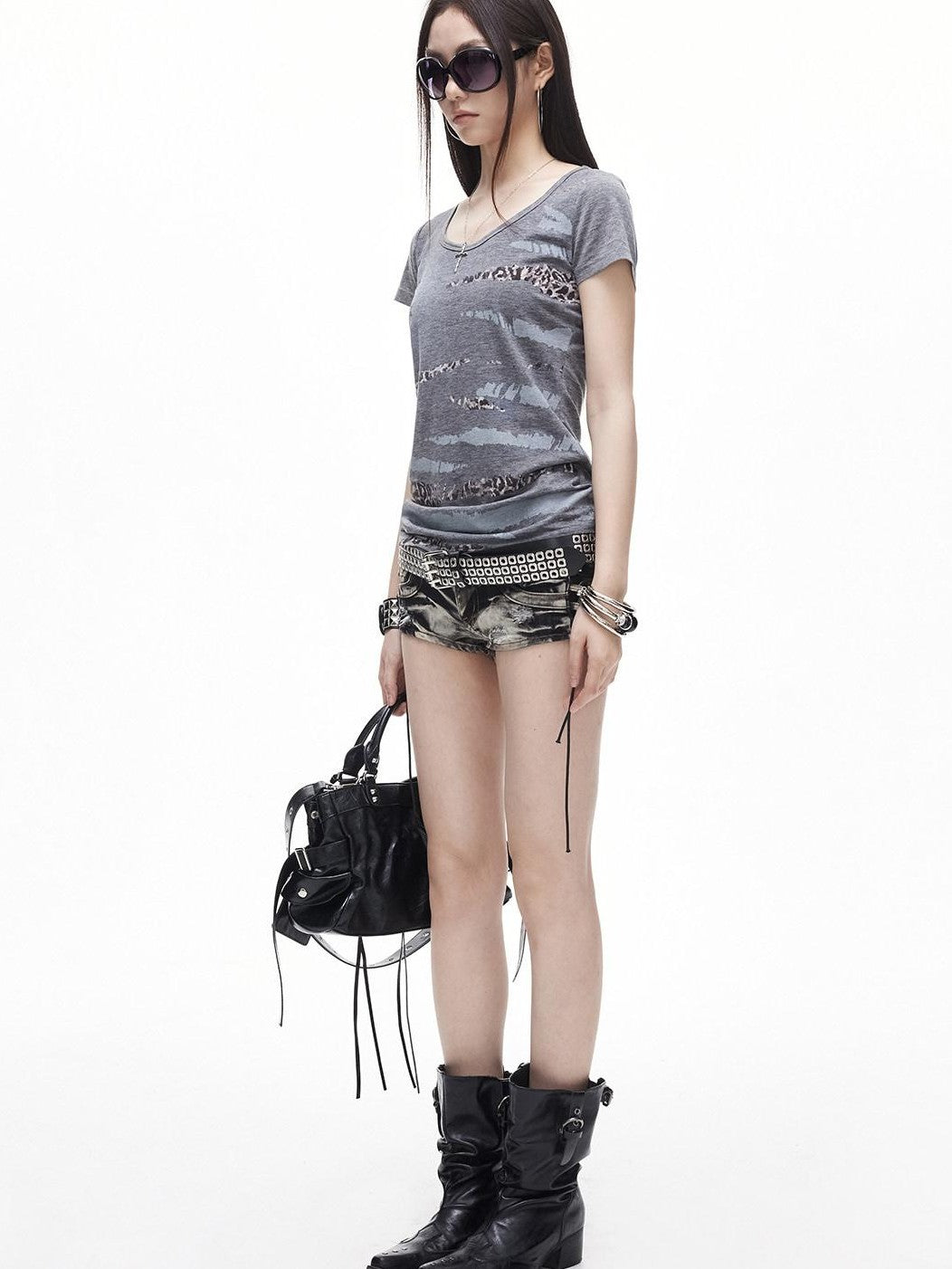3MODE Distressed Contrast Print Cinched Waist Women&
