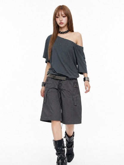 3MODE Distressed Dark Gray Asymmetrical Letter Print Women&