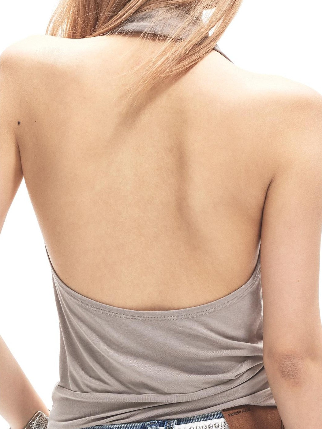 3MODE Distressed Studded V-neck Backless Pinched Pleat Women&