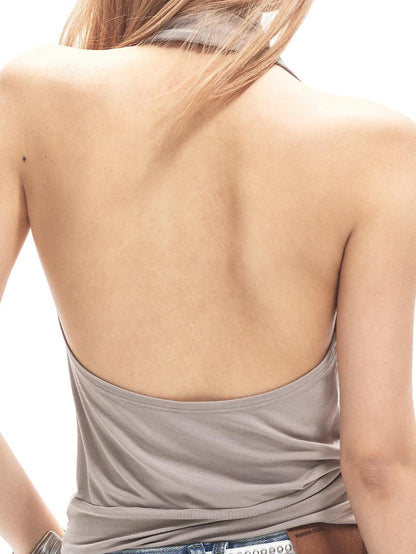3MODE Distressed Studded V-neck Backless Pinched Pleat Women&