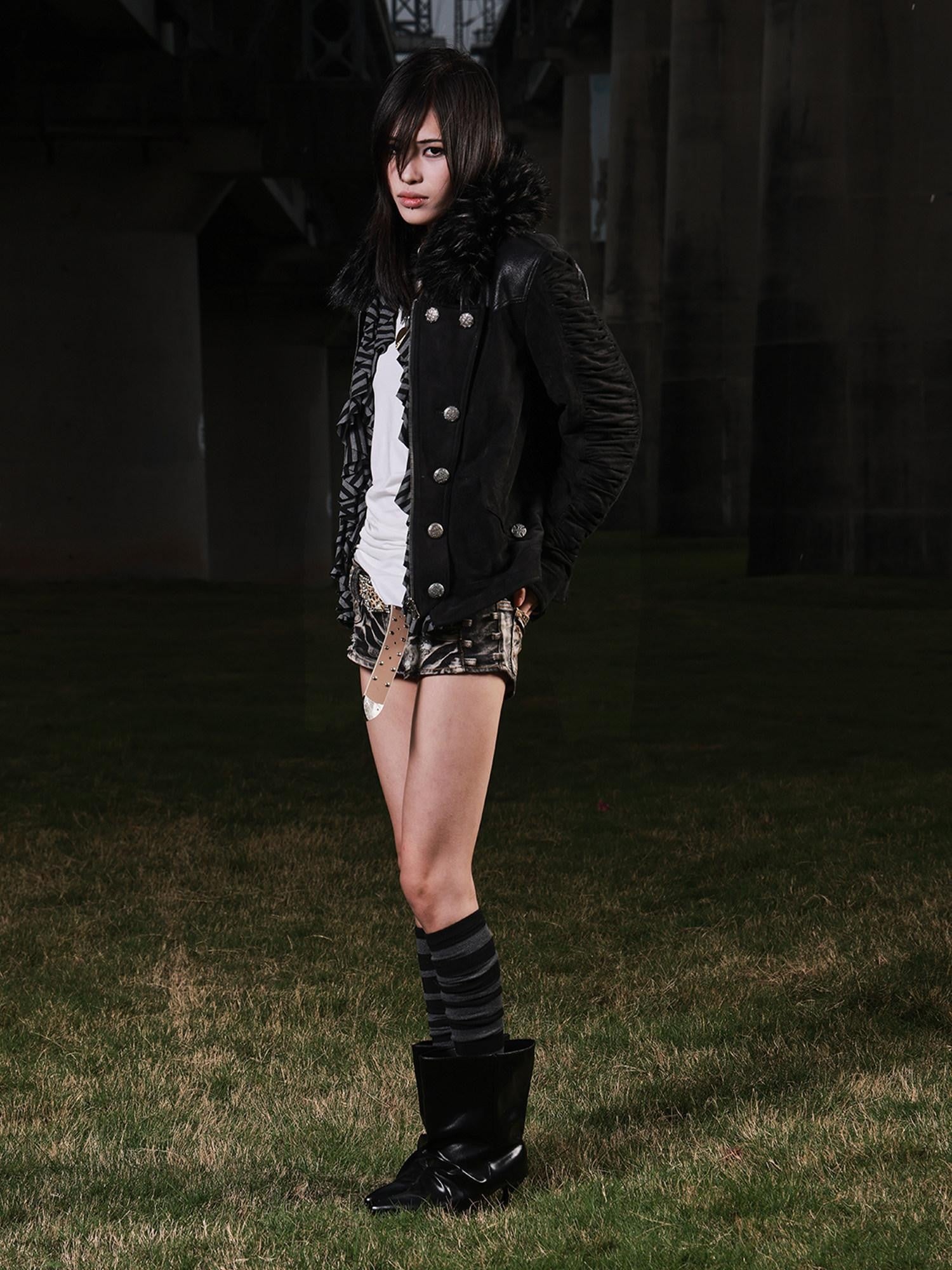 3MODE Double Breasted Detachable Fur Collar Hooded Women&