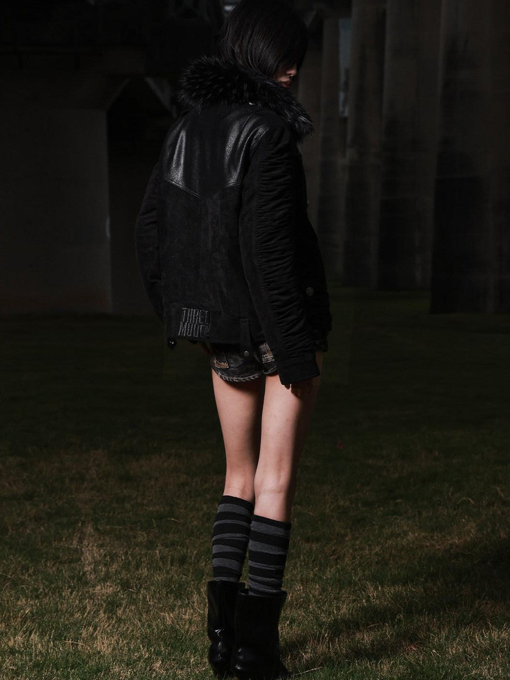 3MODE Double Breasted Detachable Fur Collar Hooded Women&