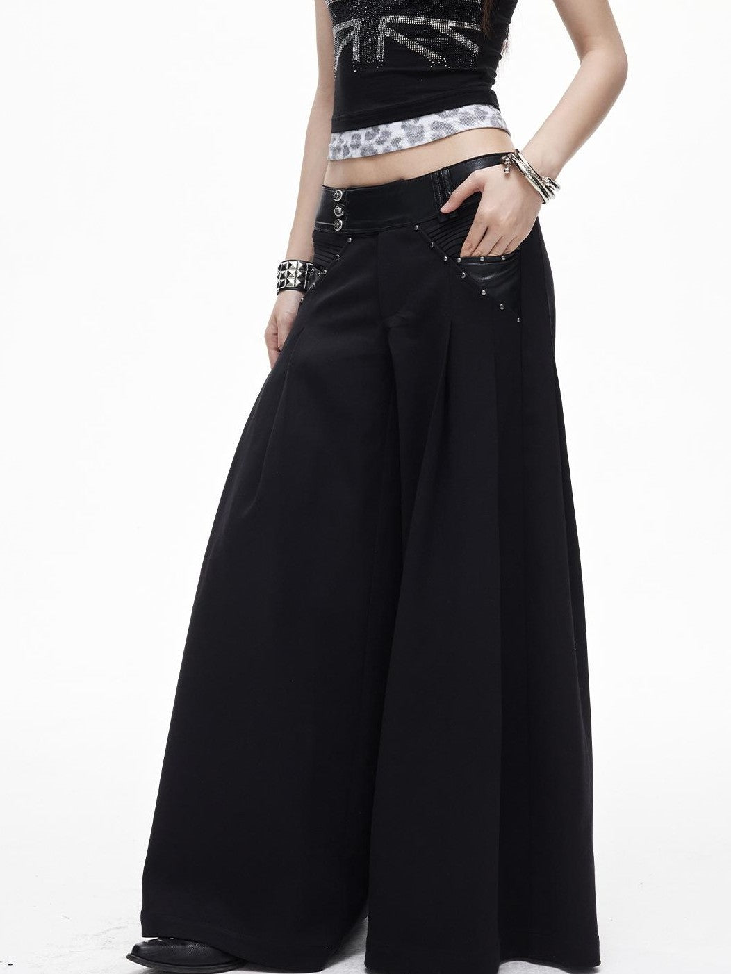 3MODE Drapey Studded Wide Leg Straight Women&