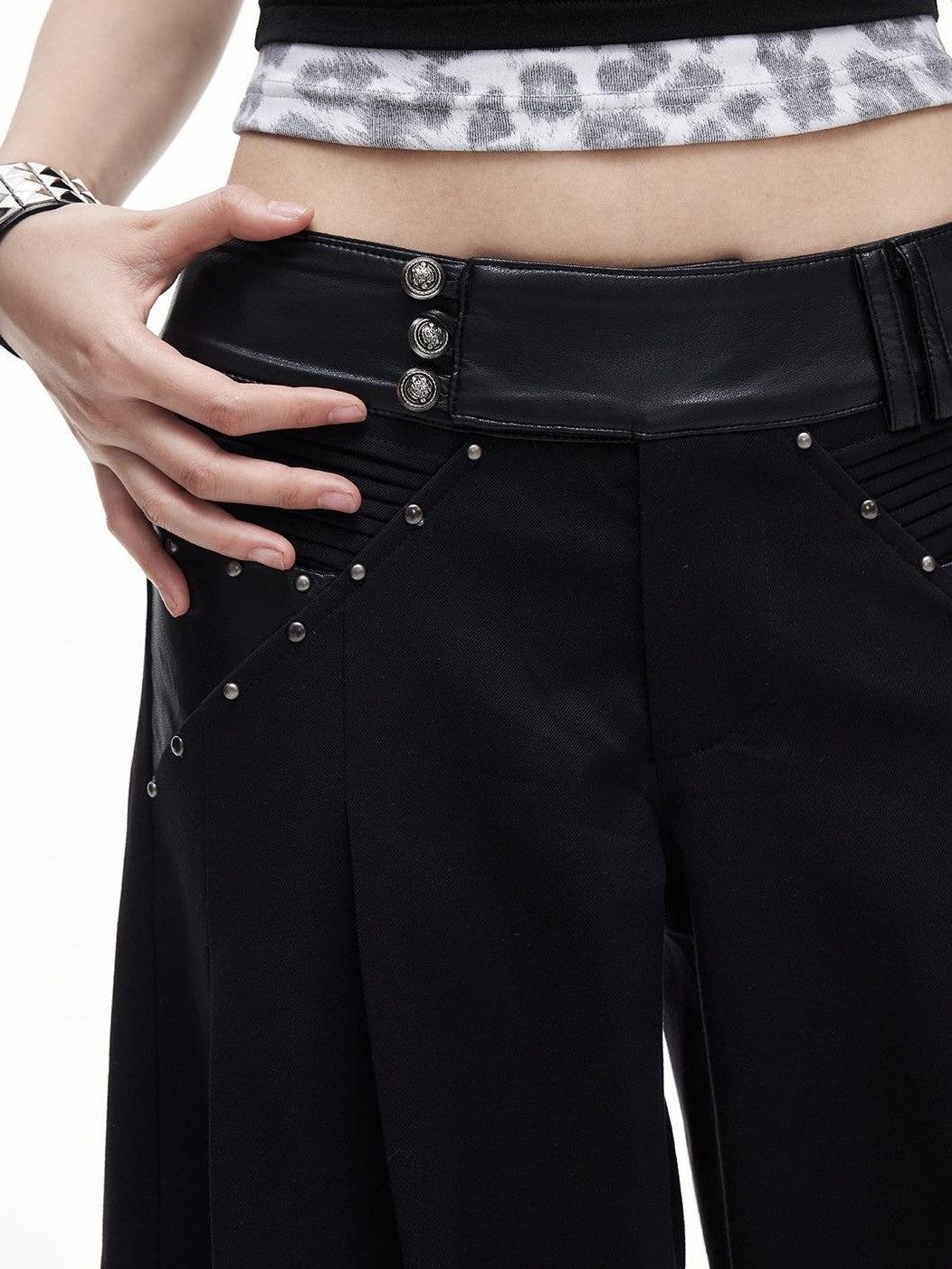 3MODE Drapey Studded Wide Leg Straight Women&