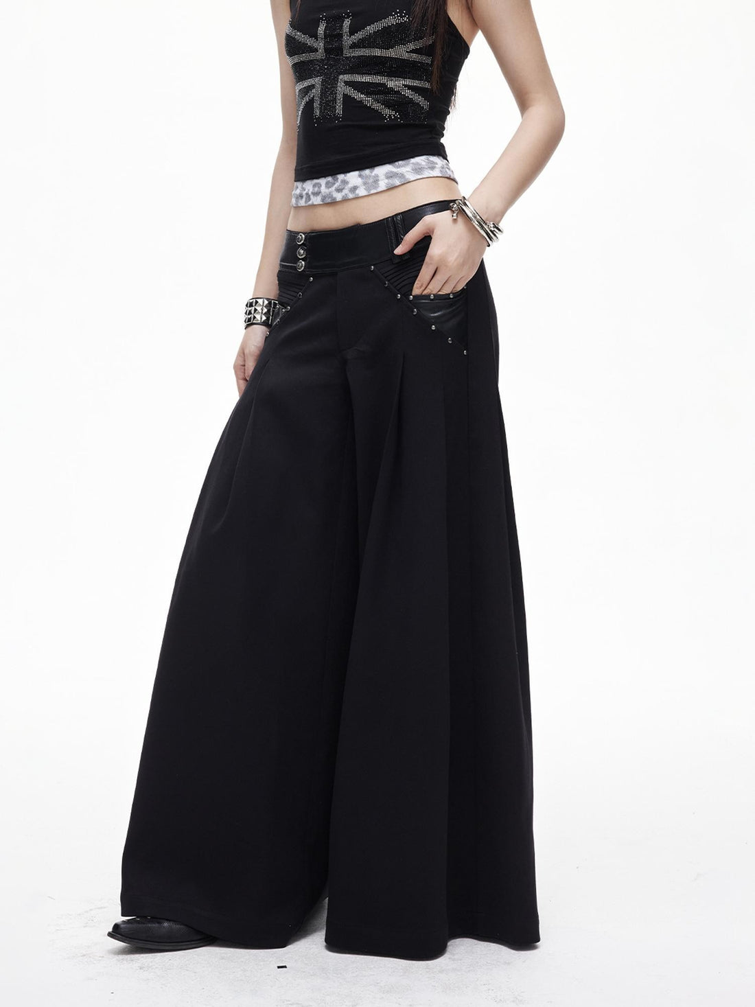 3MODE Drapey Studded Wide Leg Straight Women&