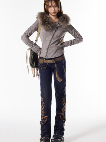 3MODE Fur Collar Hooded Fleece Lined Suede Plush Women&