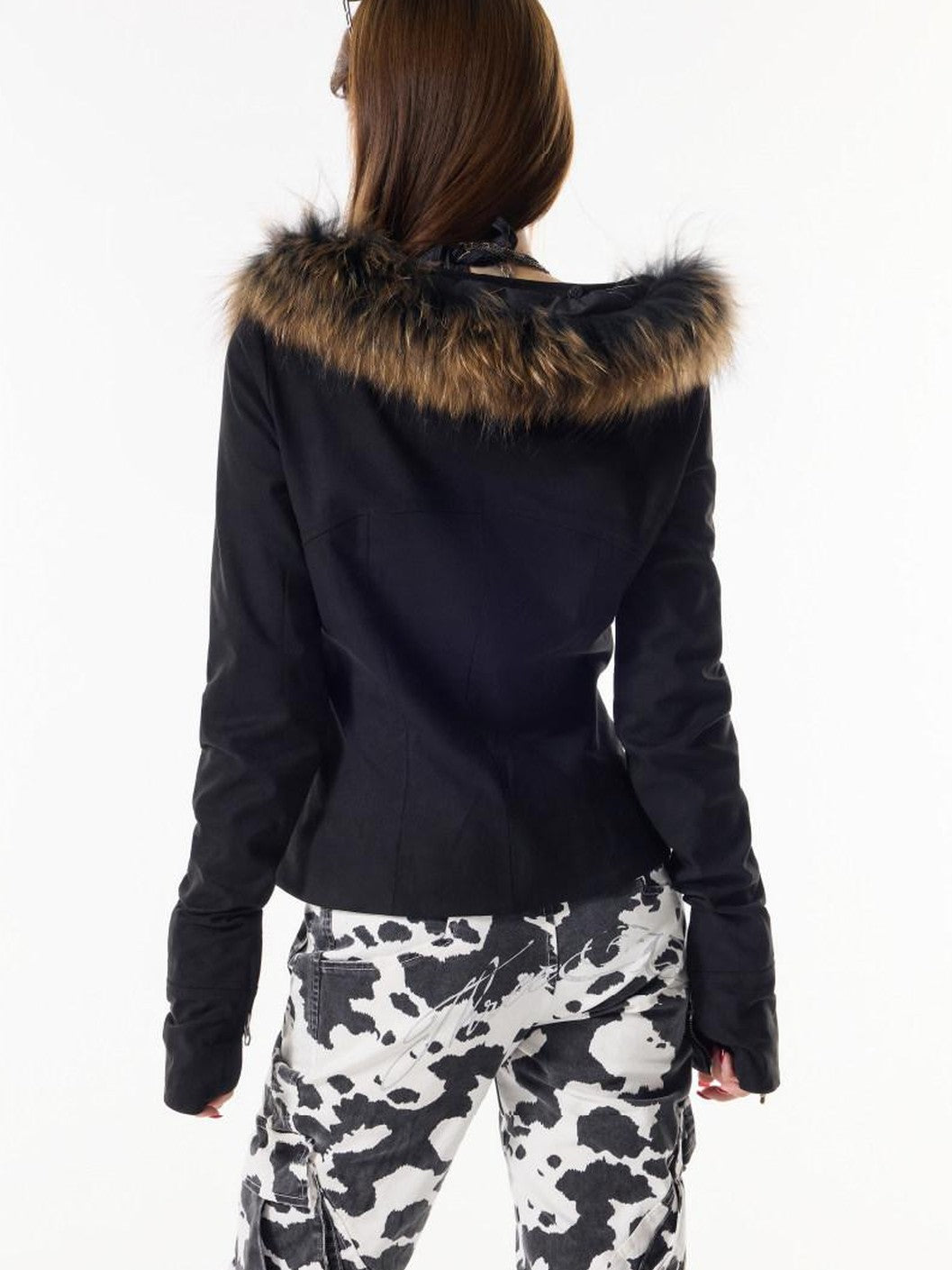 3MODE Fur Collar Hooded Fleece Lined Suede Plush Women&