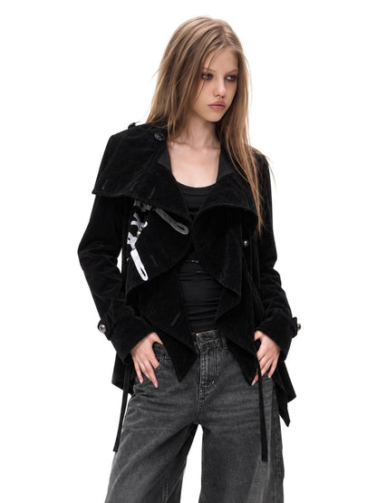 3MODE Gothic Velvet Print Metal Button High Collar Women&