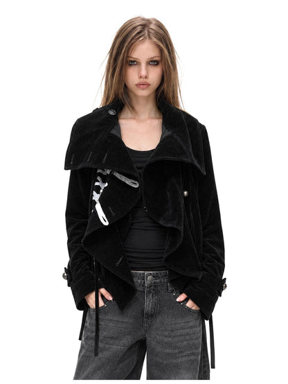 3MODE Gothic Velvet Print Metal Button High Collar Women&