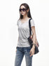 3MODE Gradient Side Rhinestone Lettering U Neck Women&