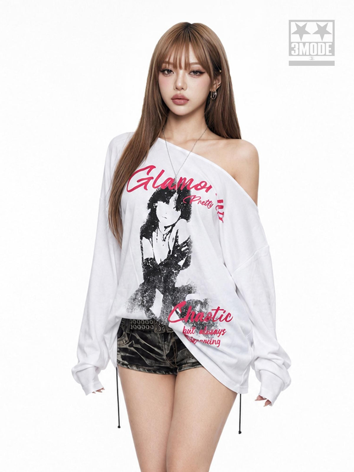 3MODE Graphic Print Asymmetric Shoulder Women&