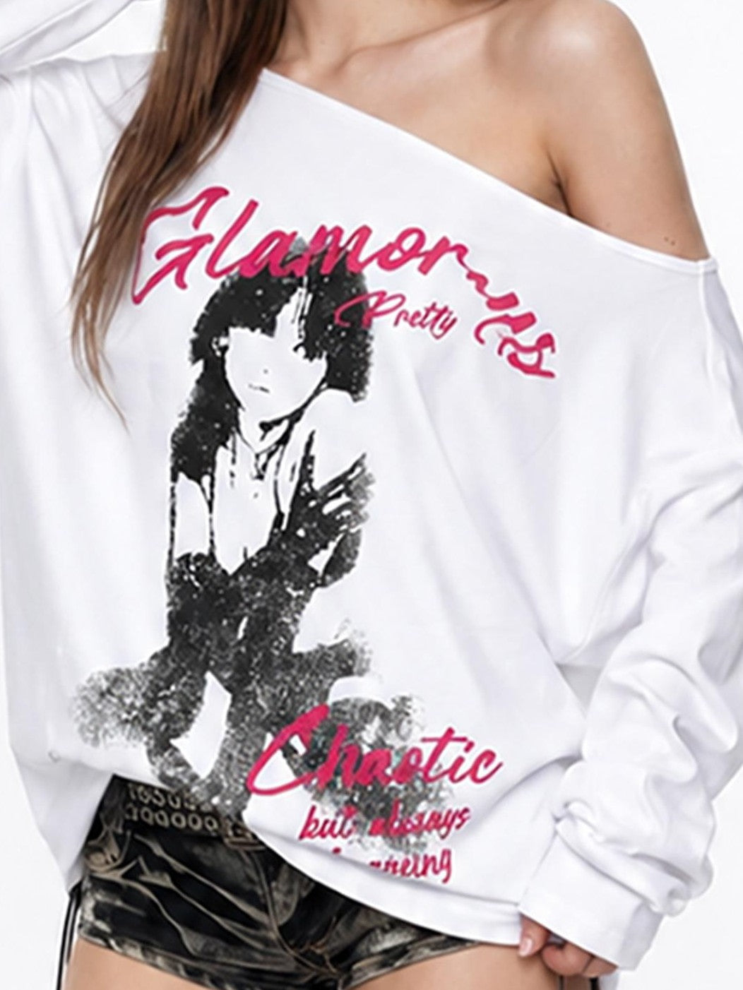 3MODE Graphic Print Asymmetric Shoulder Women&