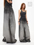 3MODE Gray Heavy Embroidery Mid High Waist Loose Women&